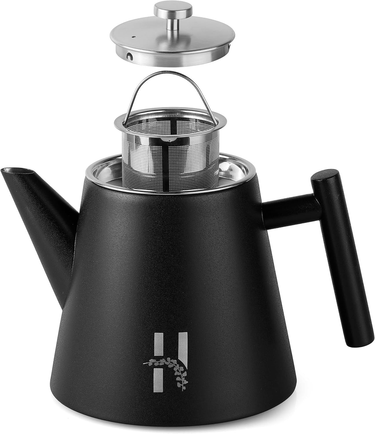 Double Walled Stainless Steel Teapot 1.2L Loose Leaf Tea Pot Black