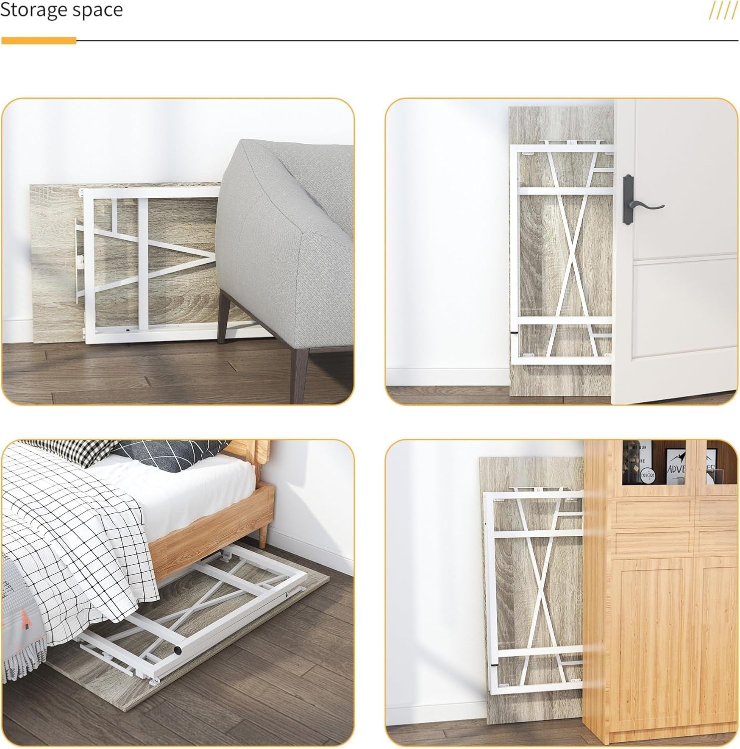 Beige Folding Desk 120cm No Assembly Required Home Office Computer Table