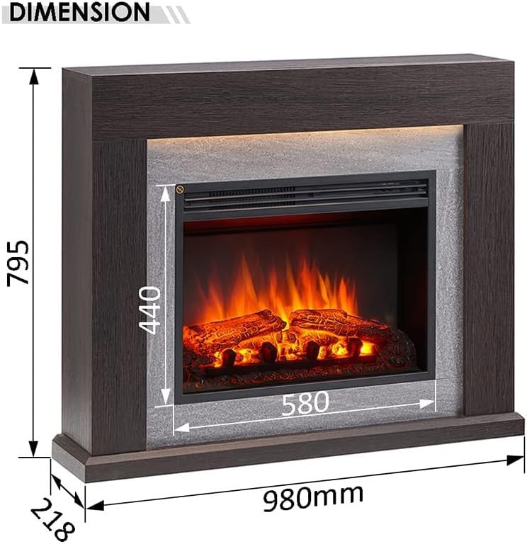 39" Electric Fireplace Heater Espresso Oak Surround, Remote & LED Flames