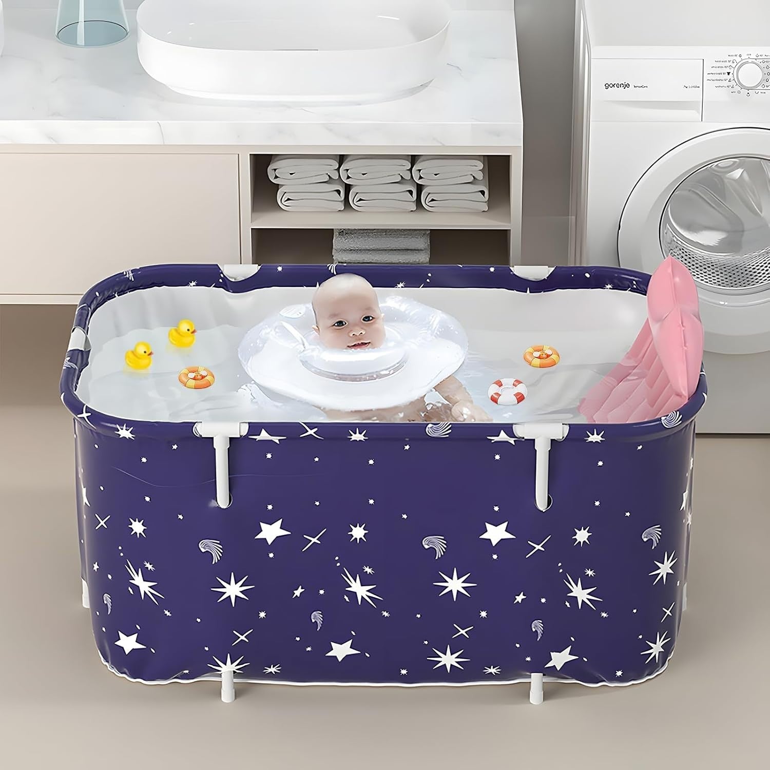 Portable Foldable Bathtub 120x50x55cm Starry Blue SPA Tub Adults Kids Hot