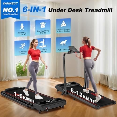 6in1 Folding Treadmill 12km/h 9% Incline Under Desk Walking Pad 350lbs Heavy
