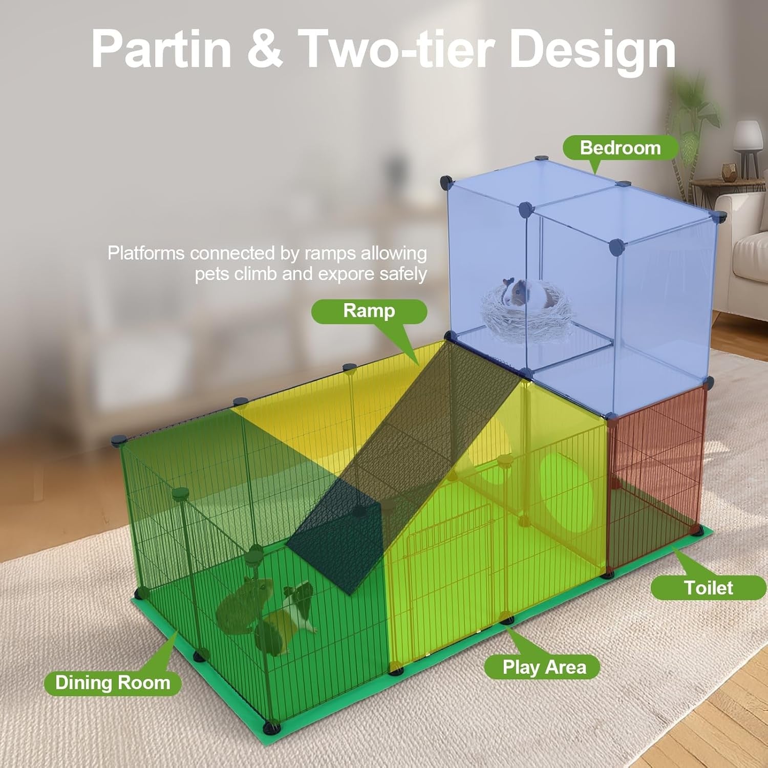 Large Rabbit Guinea Pig Playpen Indoor Modular Cage with Ramp Mat