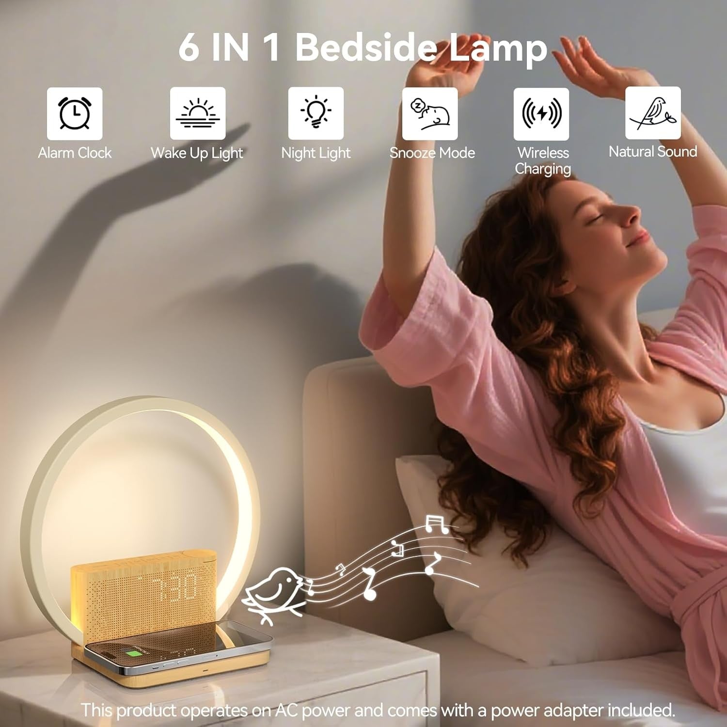 Wake Up Light Sunrise Alarm Clock Wireless Charger Touch Bedside Lamp