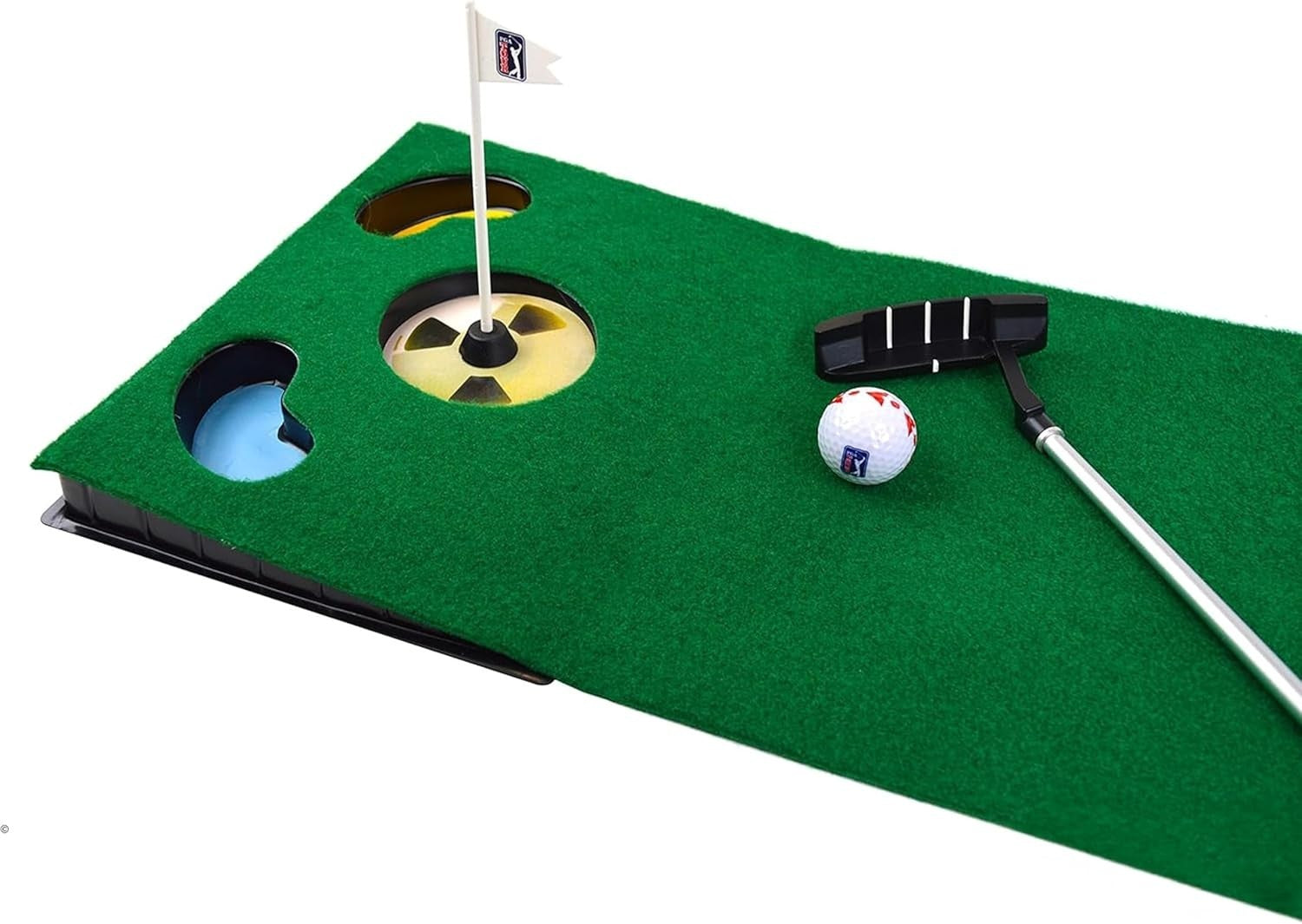 Golf Putting Mat Indoor Practice Set w/ Flag Target, Putter & Balls