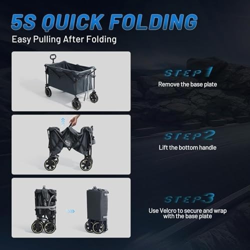 200L Folding Camping Trolley Wagon Heavy Duty Wheels Adjustable Handle