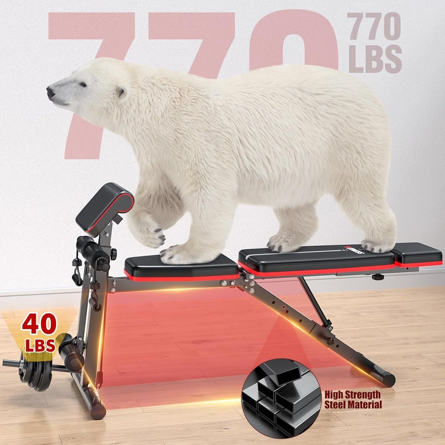 Multi-Function Foldable Workout Bench 770lb With Leg Extension Curl Pad