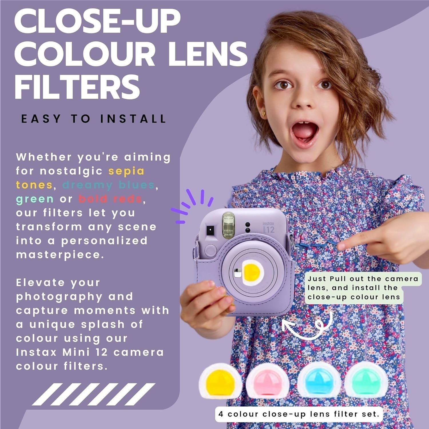 Instant Camera Bundle Purple 40 Film Shots Case Album Filters Kit