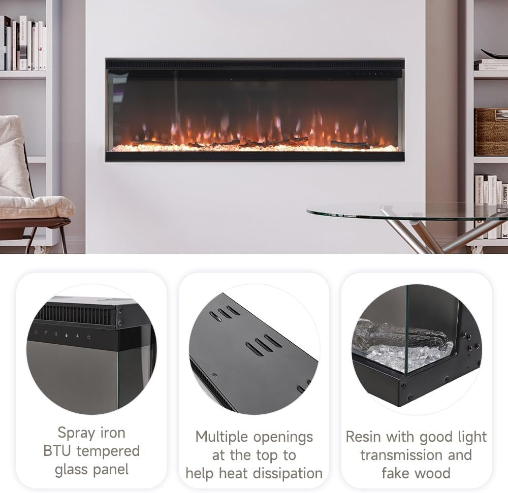 70” Wall Mounted Electric Fireplace 12 LED Flame Heater Remote Slim TV Fire