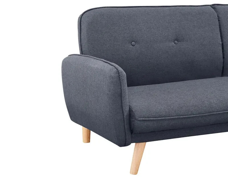 Charcoal 3 Seater Fabric Sofa Bed Tufted Back Clic Clac Natural Wood Legs