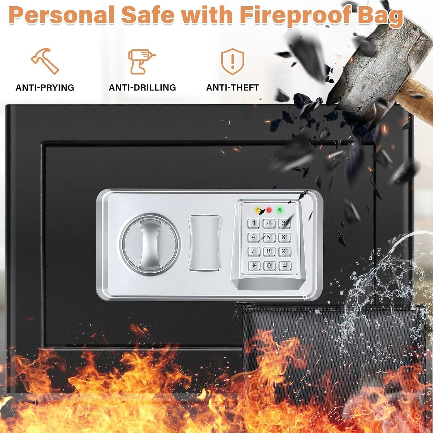 22L Digital Safe Box Alarm Silent Mode Cash Jewelry Security Lock
