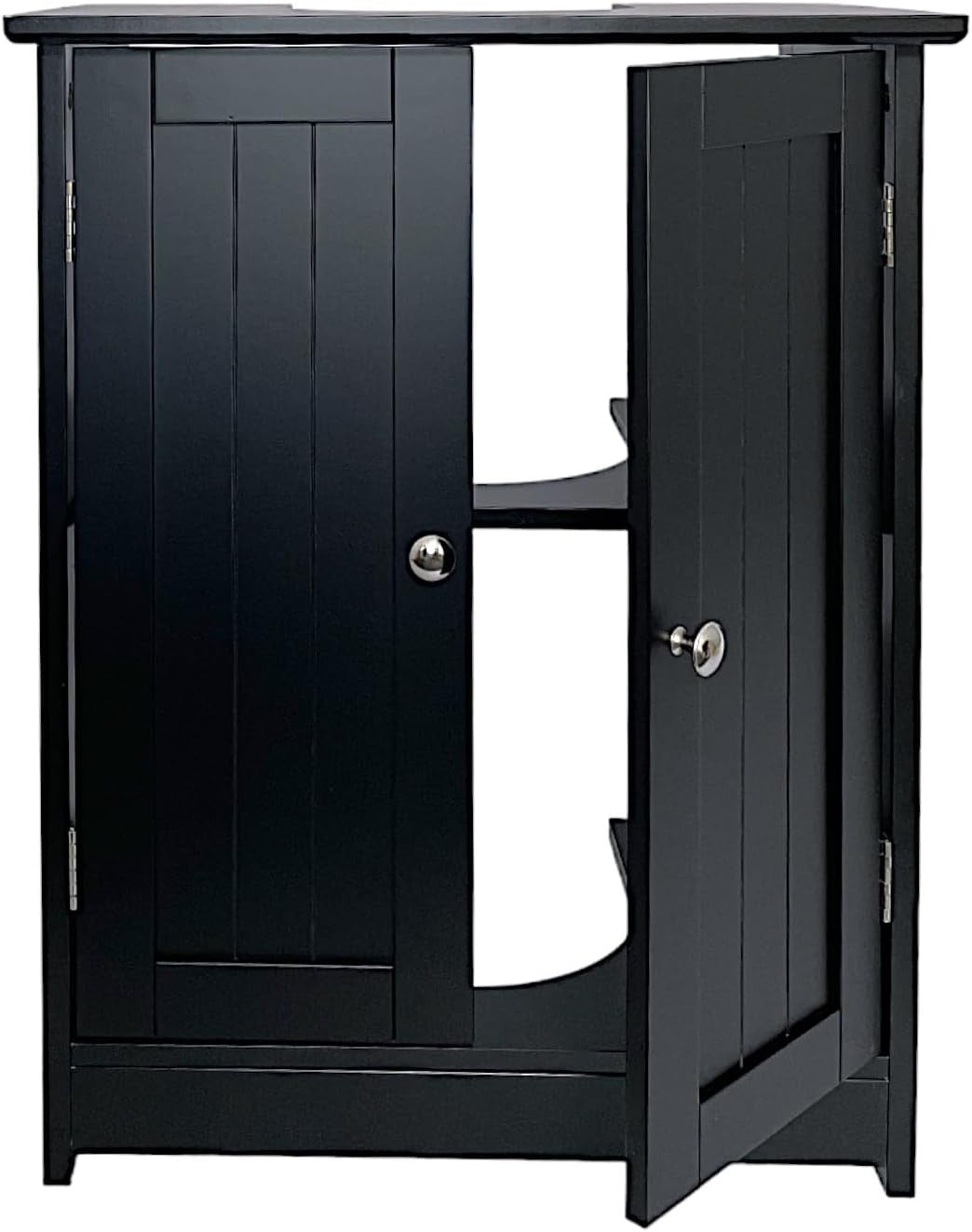 Black Under Sink Bathroom Cabinet 50x48x60cm – 2 Door Storage Unit with Shelves