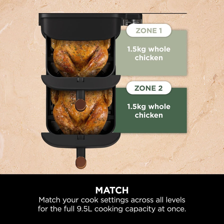 Vertical Double Stack Air Fryer 9.5L Dual Drawer 4 Level Space Saving