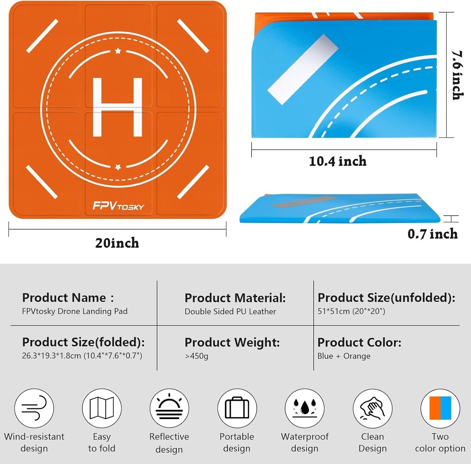 Reflective Drone Landing Pad 25.2" Foldable Waterproof Universal