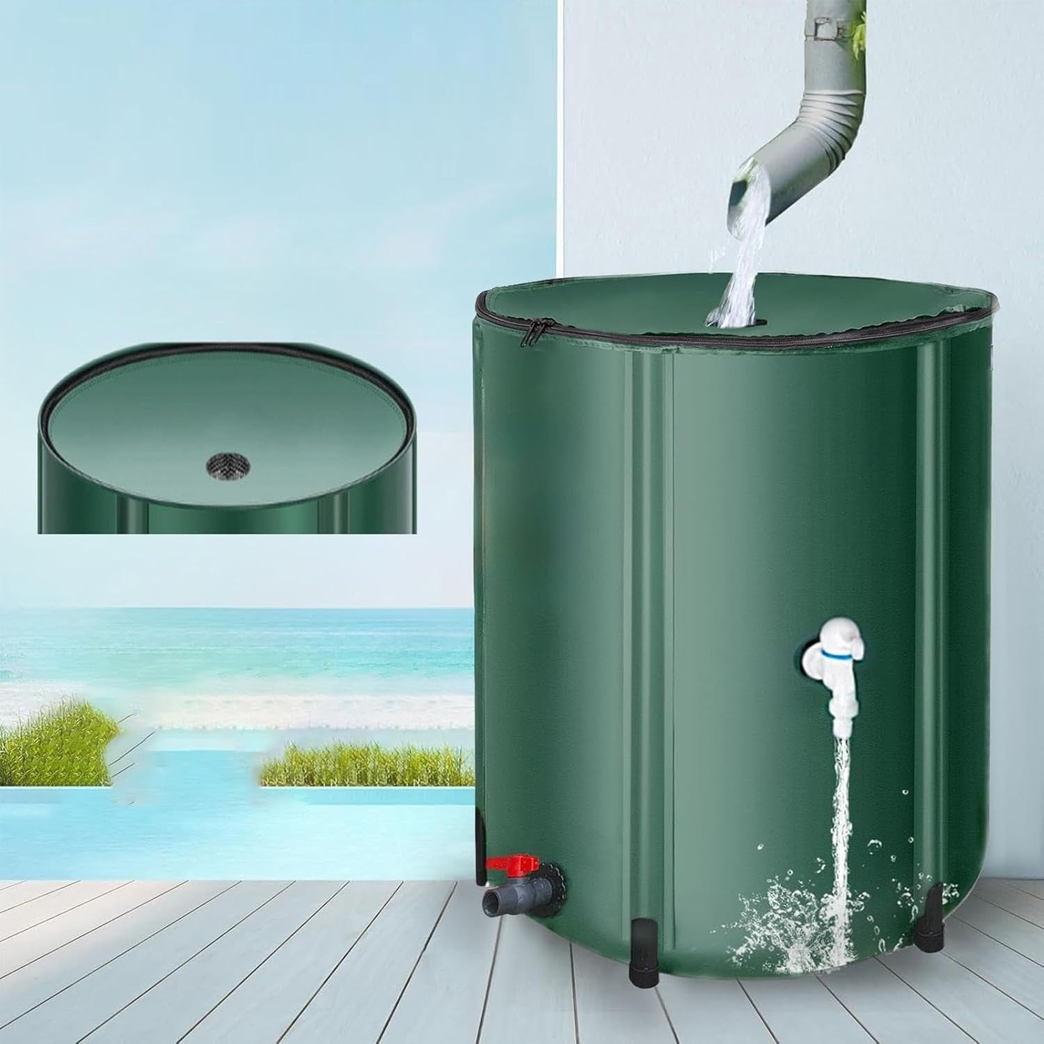 PVC Rain Water Collection Barrel with Spigot & Overflow – Eco-Friendly Garden