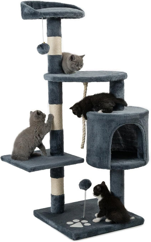 Cat Tree Scratching Post 112cm with Condo Sisal Rope Dark Grey Tower