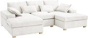 U-Shape Fabric Sofa Jumbo Cord 4-Seater Cream | Deep Seat + Optional Footstool