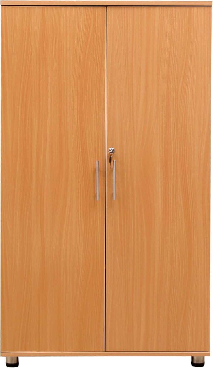 Beech Office Storage Cabinet Lockable 2 Door Cupboard Adjustable Shelves