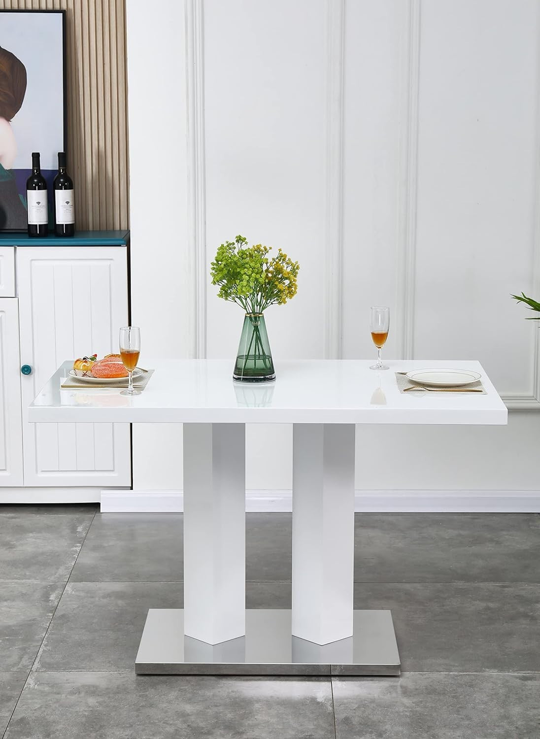 Modern 4-Seater Dining Set with White Gloss Table & Pink Velvet Chairs