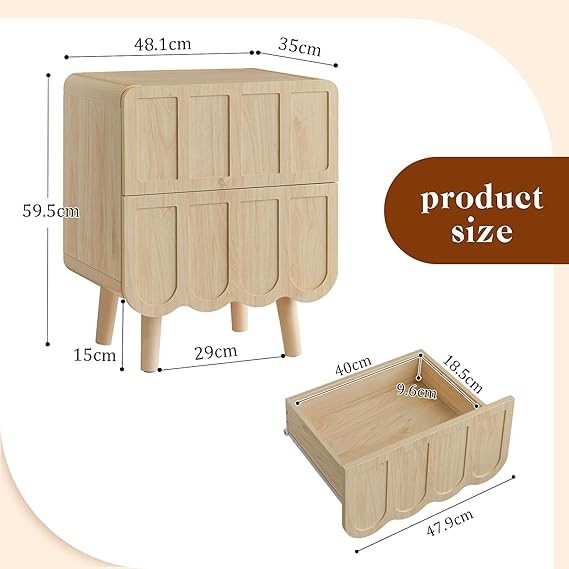 Modern Wooden Bedside Table with 2 Drawers, Stylish Nightstand for Bedroom