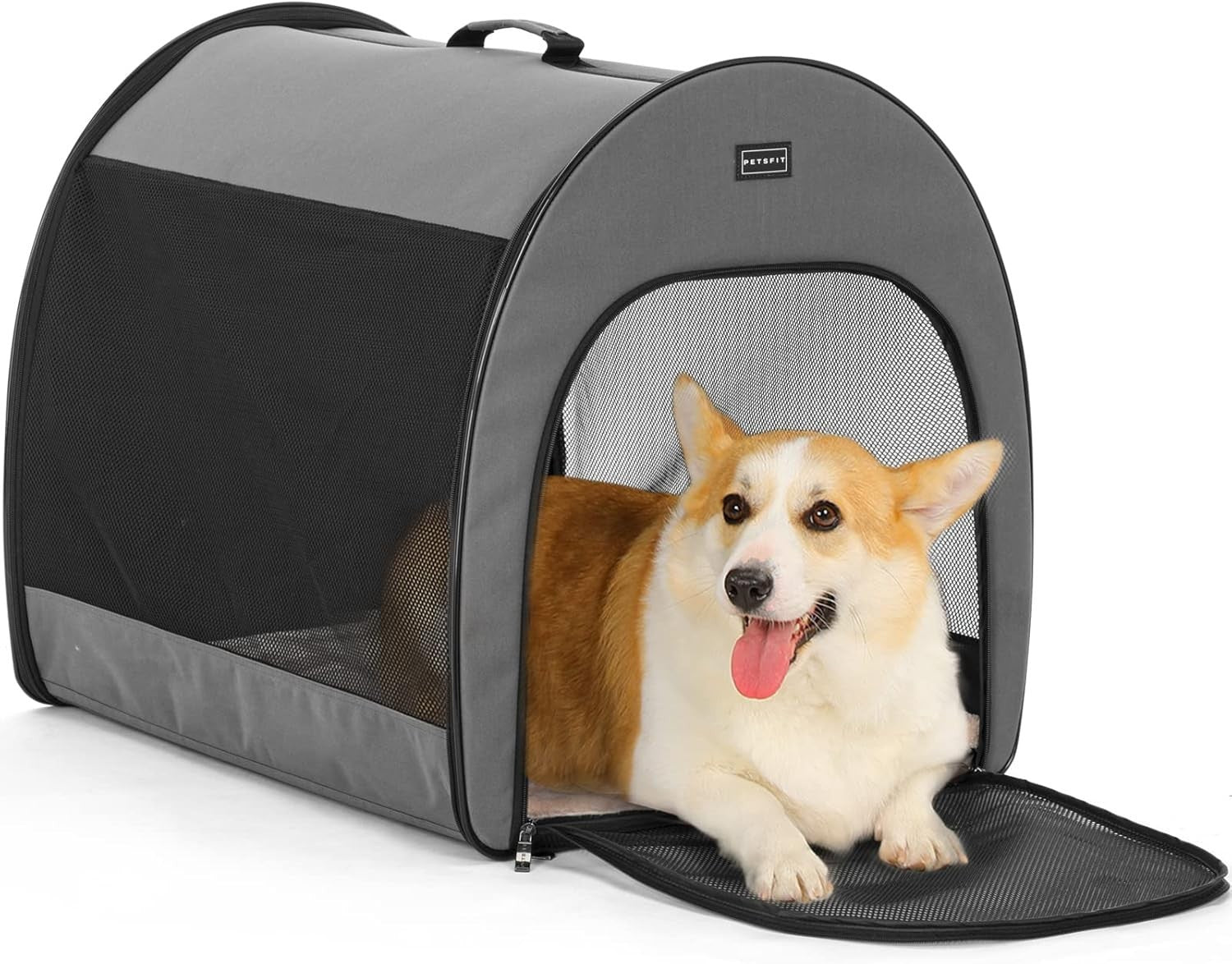 Soft Dog Crate 67x50x50cm Portable Travel Carrier Cat Kennel with Mat Brown