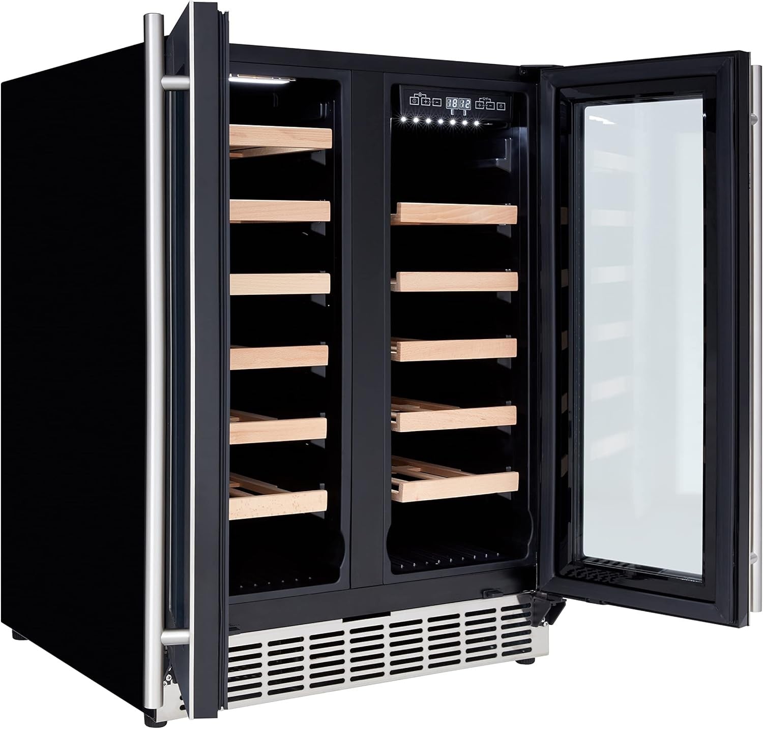 60cm Built In Wine Cooler Dual Zone Under Counter Fridge 40 Bottle UV Glass