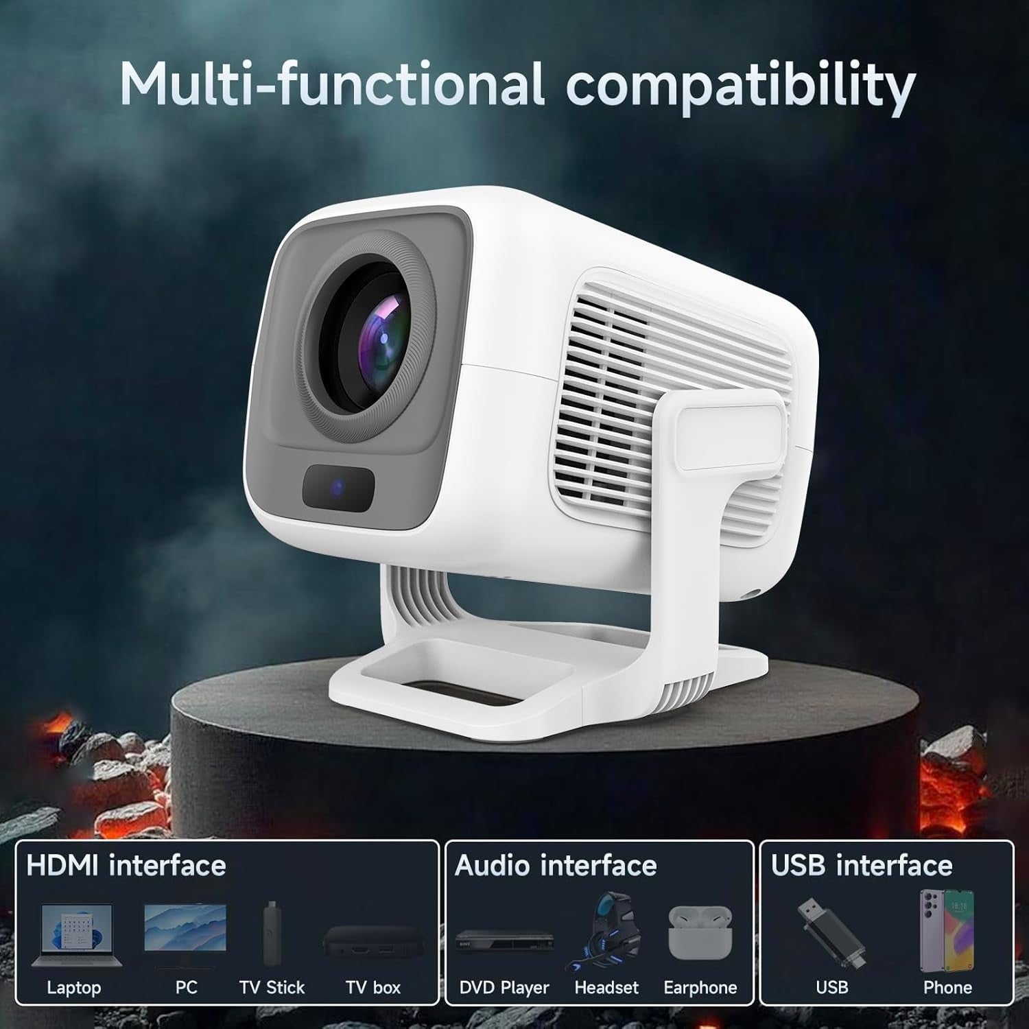 Mini 1080P Projector WiFi 6 Bluetooth Auto Keystone 4K Support Portable