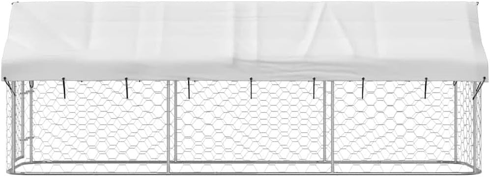 Outdoor Dog Kennel 400x100x150cm with Roof, Lockable Latch, Steel Frame