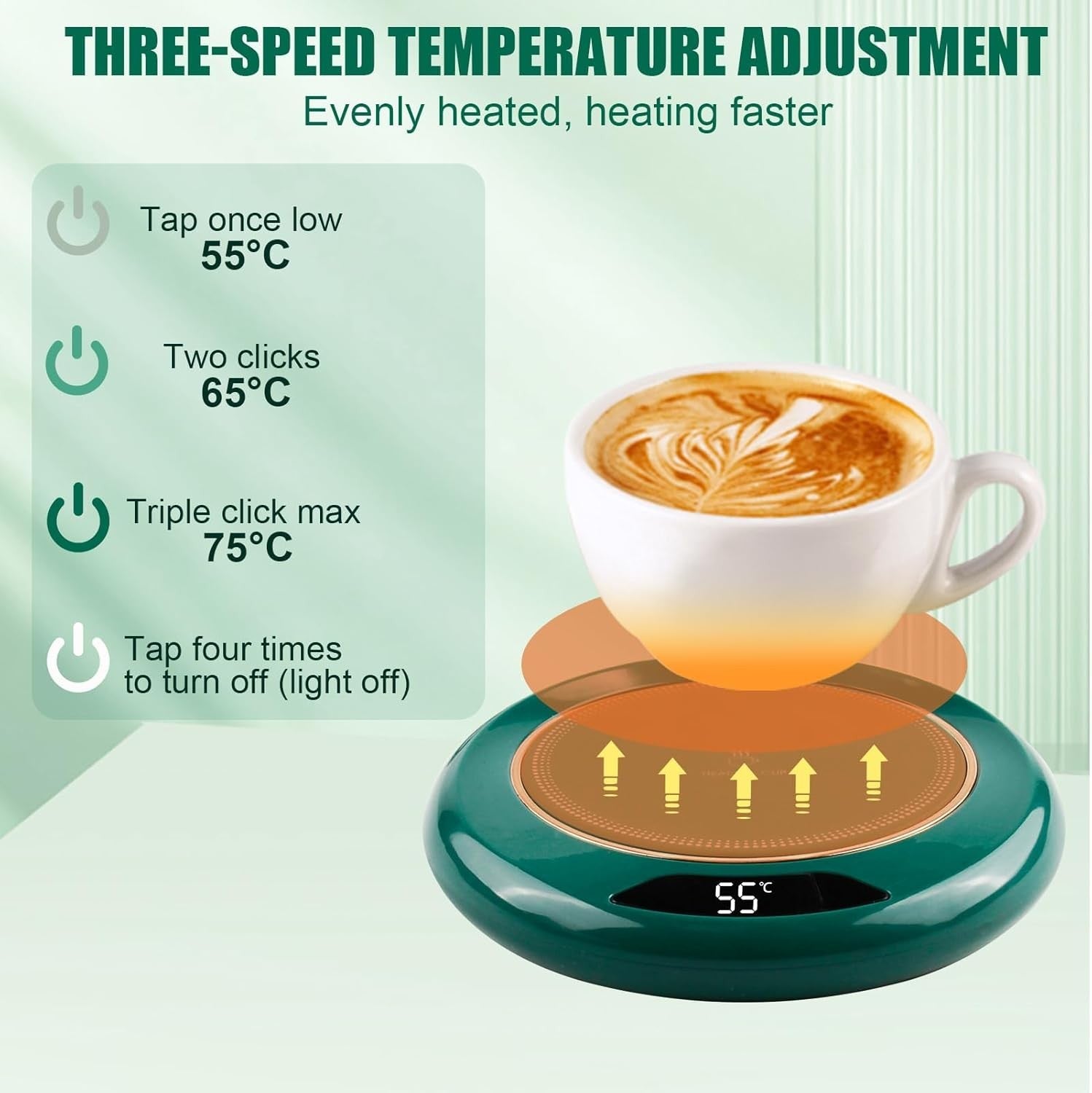 USB Coffee Mug Warmer 3 Temp 45-75°C 8H Auto Shut Off Desk