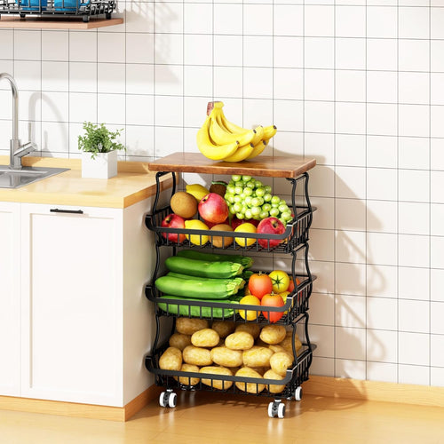 4 Tier Pantry Organiser Storage Cart Rolling Metal Baskets Kitchen Trolley