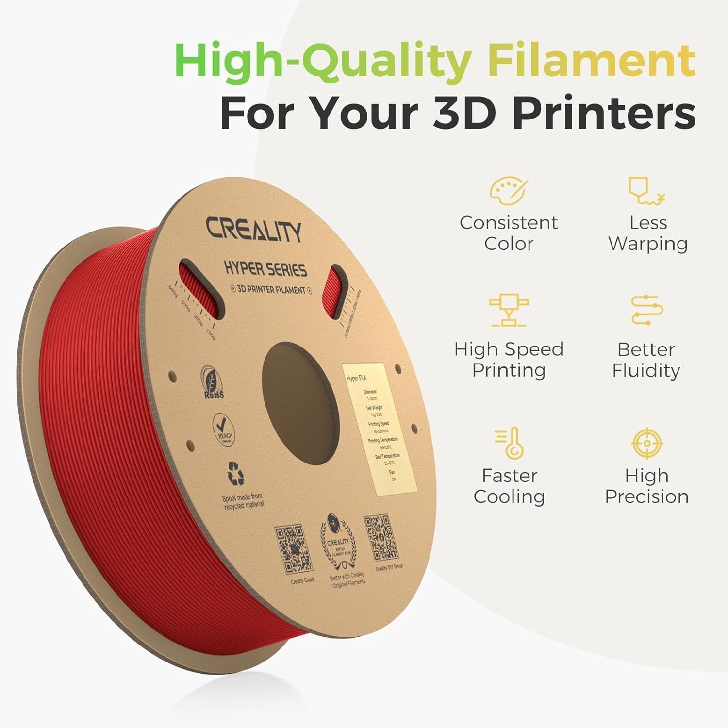 Hyper PLA Filament 4KG High Speed 600mm/s Multicolor 1.75mm