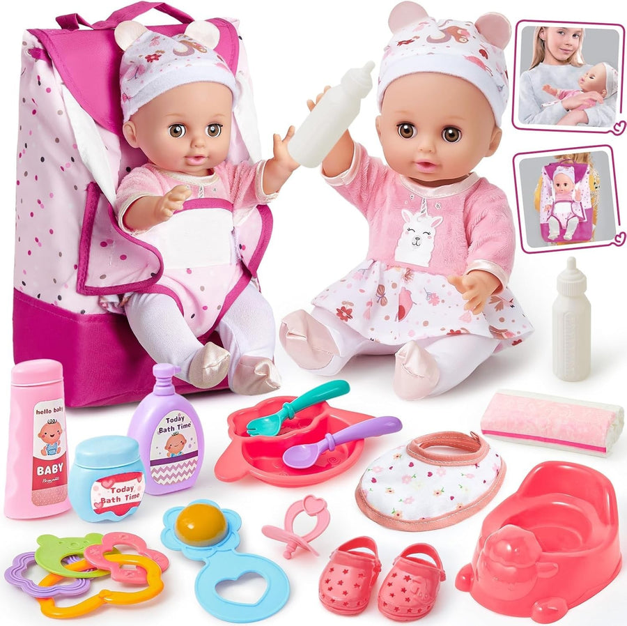 36cm Baby Doll Playset w Backpack Changing Bag Bath Feeding Toys