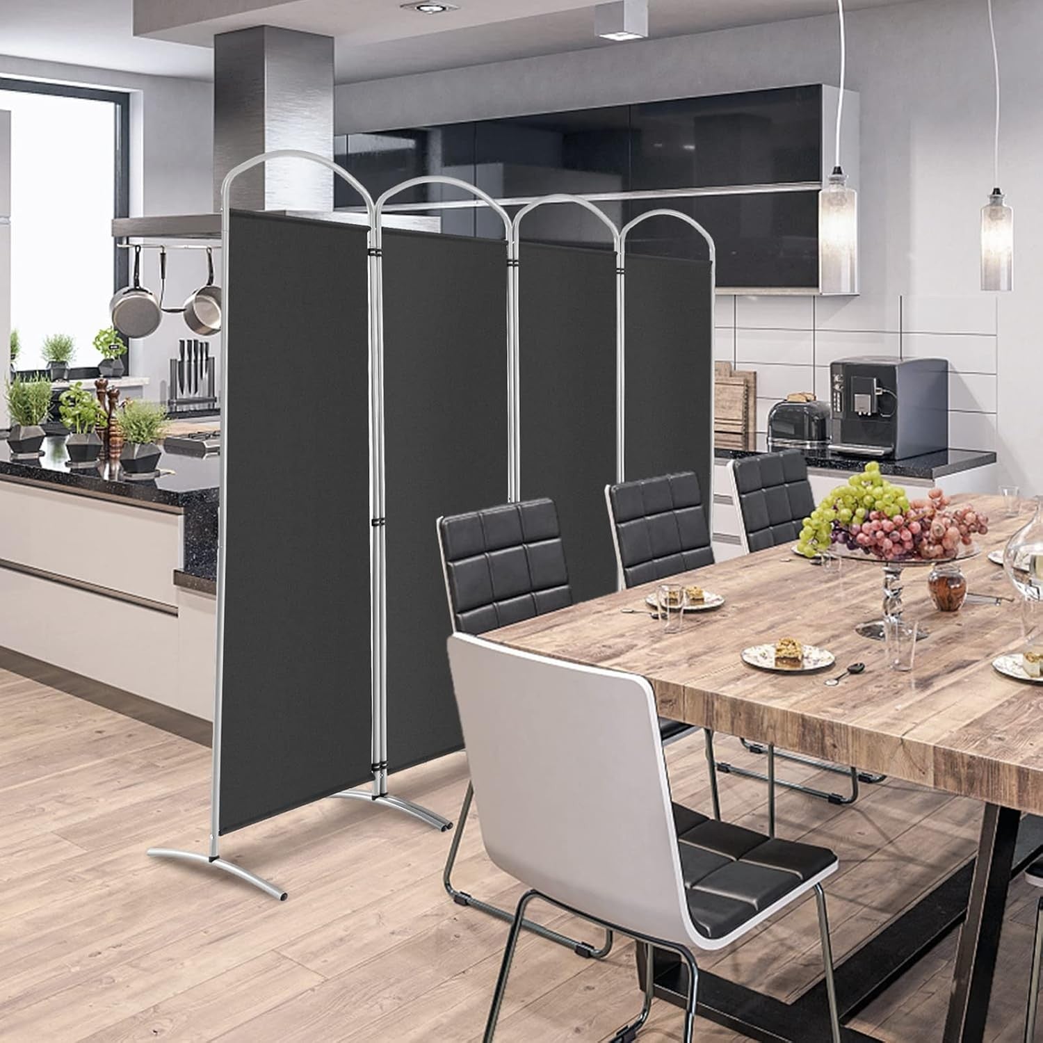 4 Panel Black Folding Room Divider Privacy Screen Partition for Office Bedroom