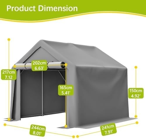 Outdoor Garden Storage Tent 8x8FT Waterproof Steel Frame Grey