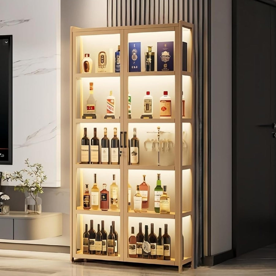 Large LED Wine Cabinet with Lock | Tall Drinks Bar Display Storage Unit
