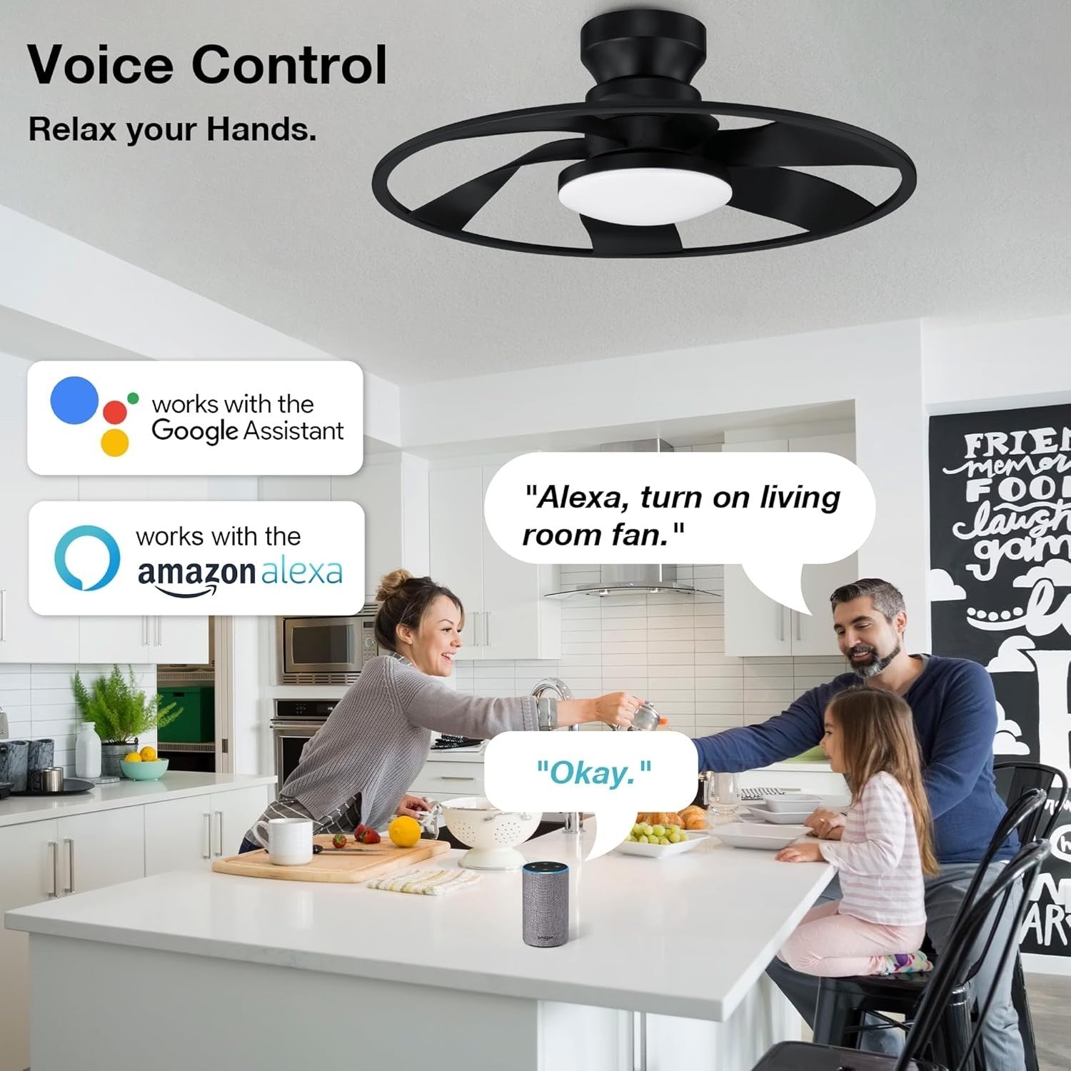 Hoenofly 22" Smart Ceiling Fan with Light, WiFi App Remote, Dimmable – Black