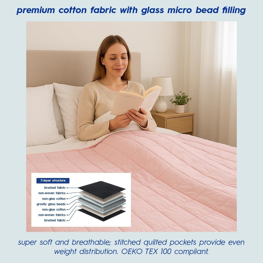 Pink Cotton Weighted Blanket 4kg 125x150cm for Stress Relief with Bag