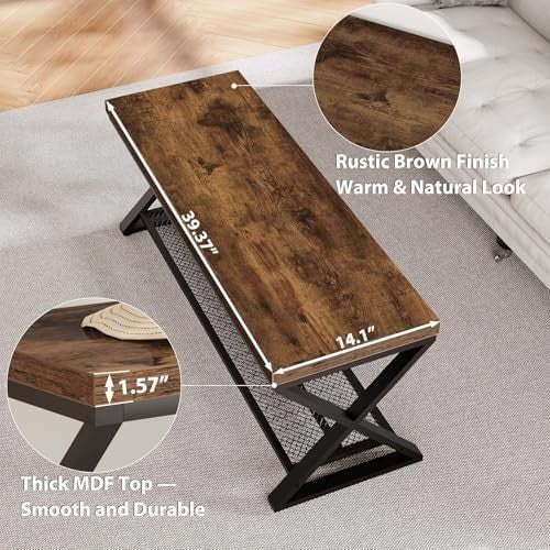Rustic Brown Industrial Entryway Shoe Storage Bench Metal Frame Seat 99x36x46cm