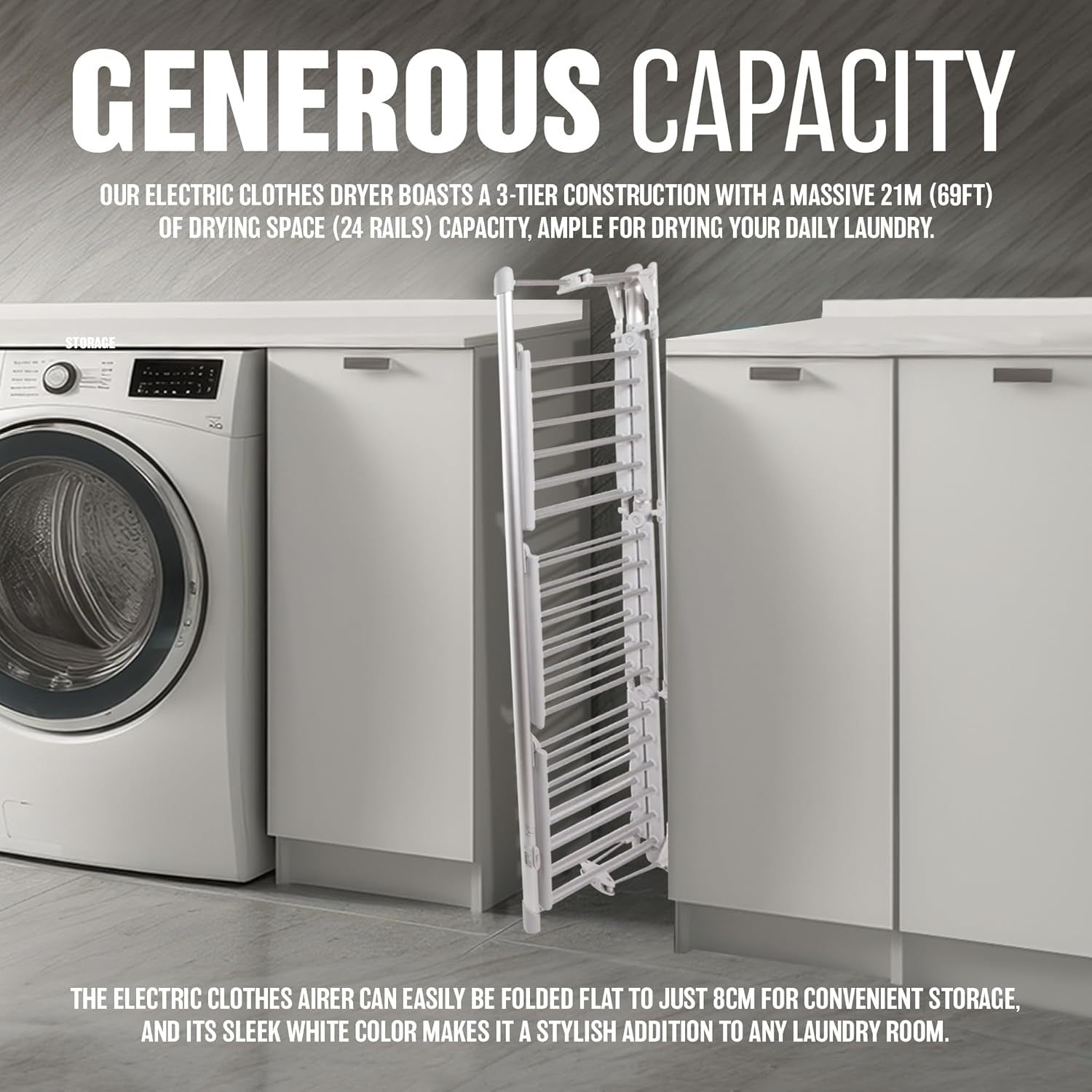 3 Tier Electric Clothes Airer Heated Folding Indoor Dryer 220W 24 Rails