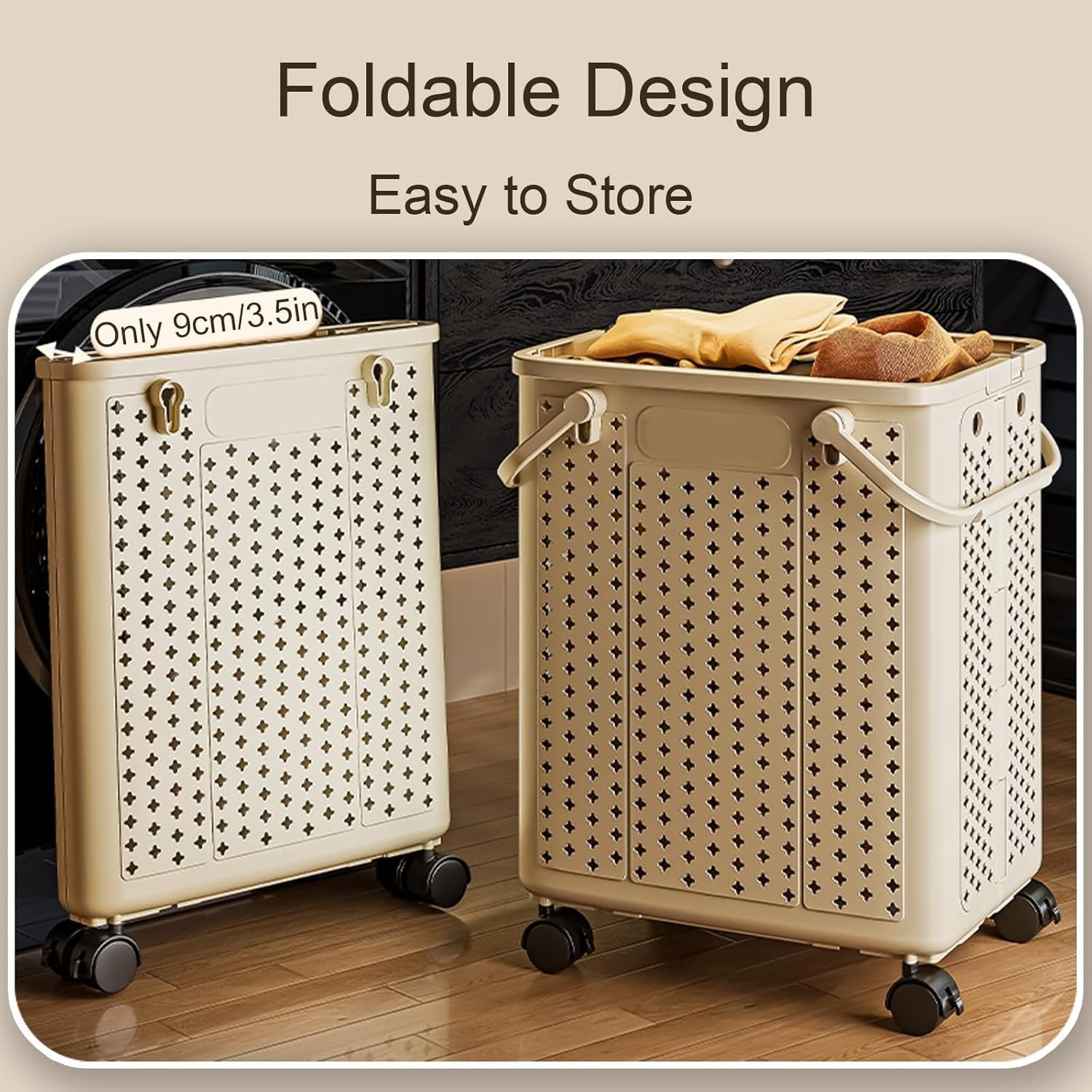 Large Rolling Laundry Basket on Wheels | Collapsible Hamper with Handles | Venti