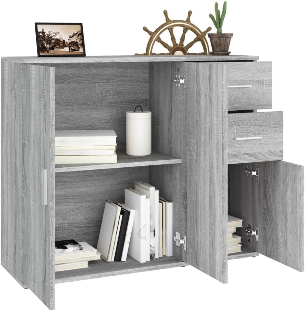 Modern Grey Sideboard Storage Cabinet Unit 3 Door 2 Drawer for Living Room