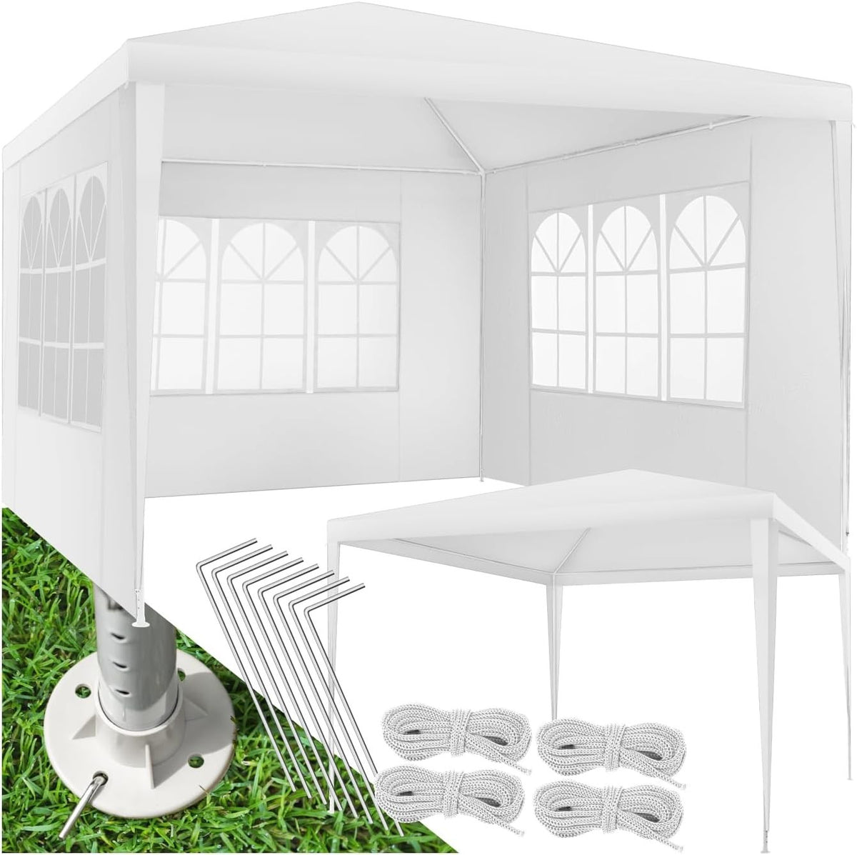 3x3m White Garden Gazebo Waterproof UV Shelter w/ 3 Side Panels & Steel Frame