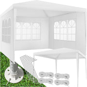 3x3m White Garden Gazebo Waterproof UV Shelter w/ 3 Side Panels & Steel Frame
