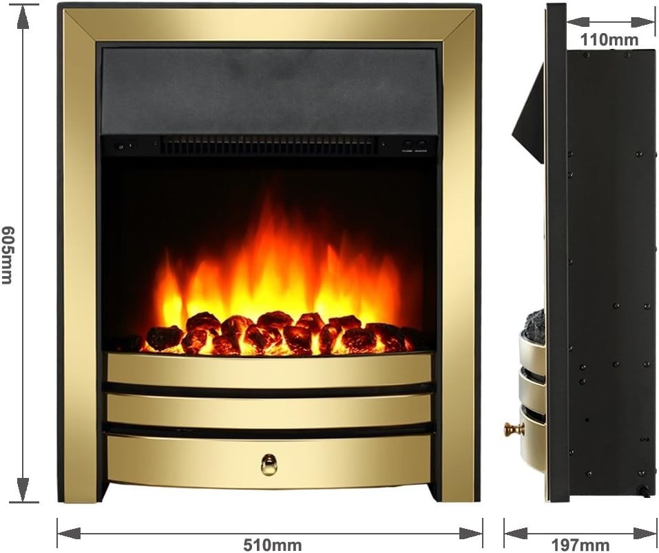 42" Electric Fireplace Suite with Brass Trim, Flame Effect & Remote Control