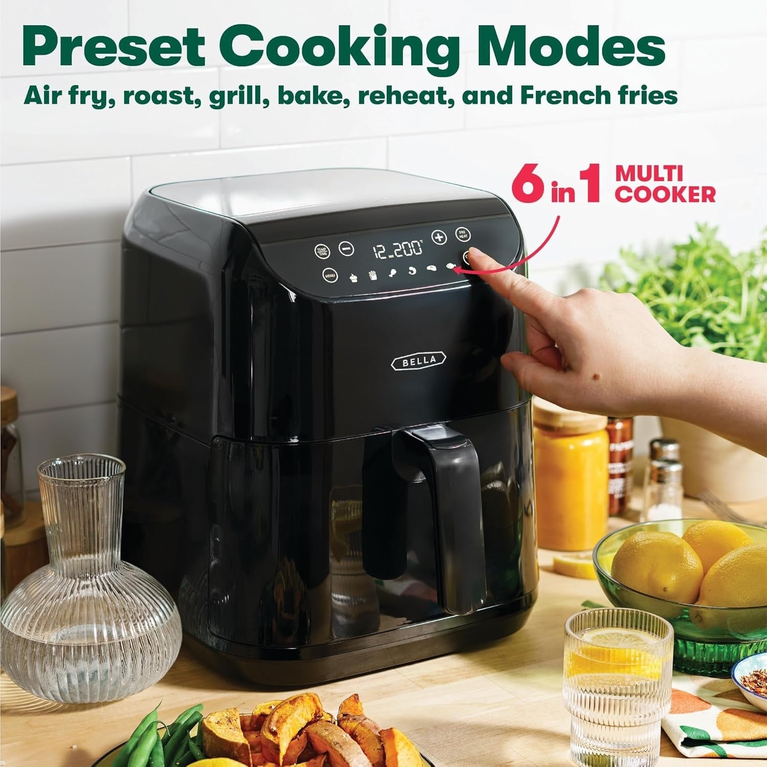 6L Touchscreen Air Fryer 1500W 6in1 Presets Nonstick Dishwasher Safe