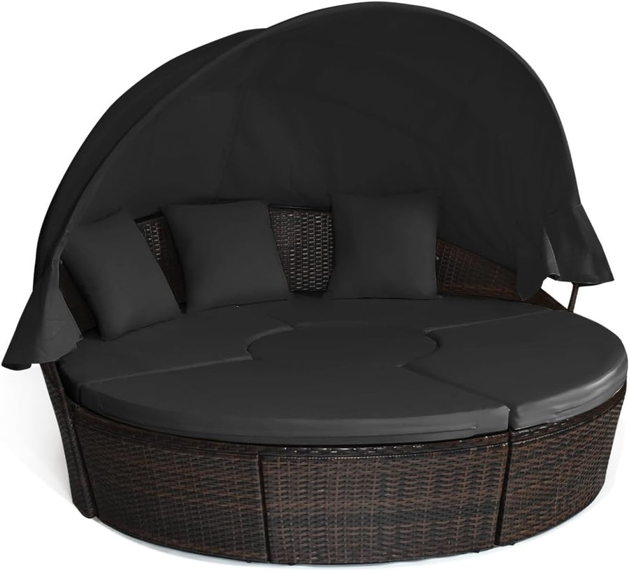 5PC Rattan Garden Daybed Set 190×177×146cm | Canopy & Coffee Table