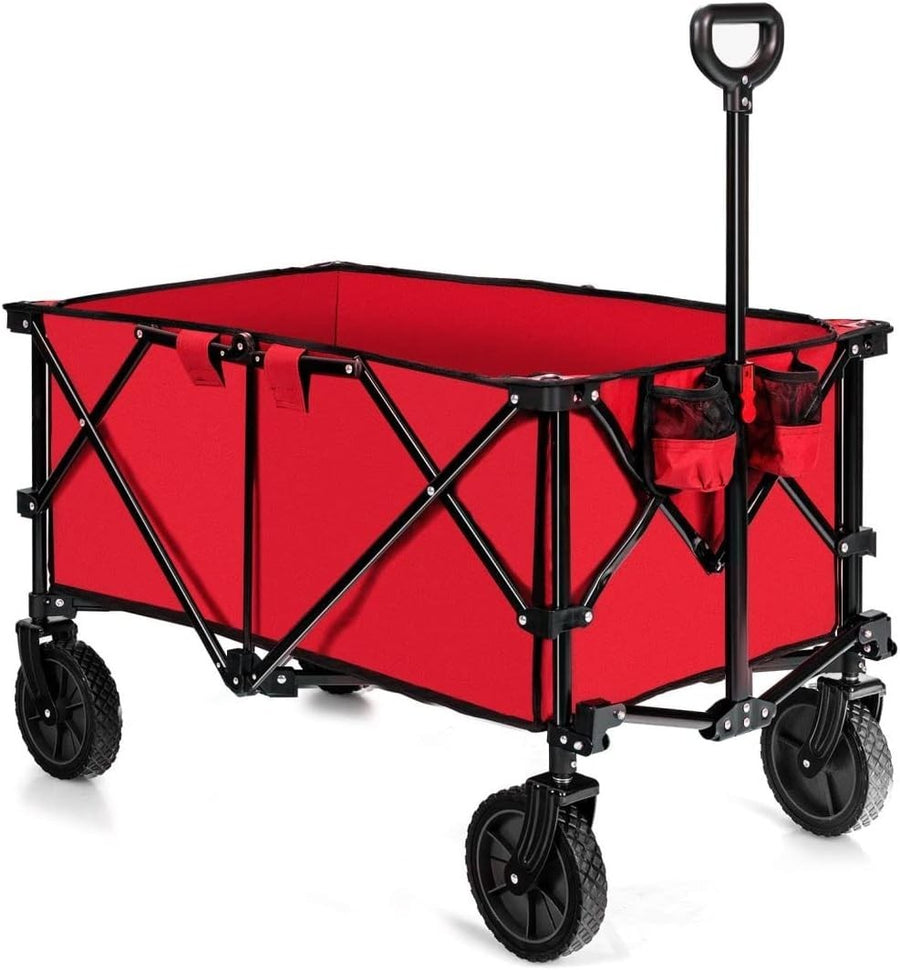 Red Foldable Wagon Cart Collapsible Garden Trailer w/ Adjustable Handle