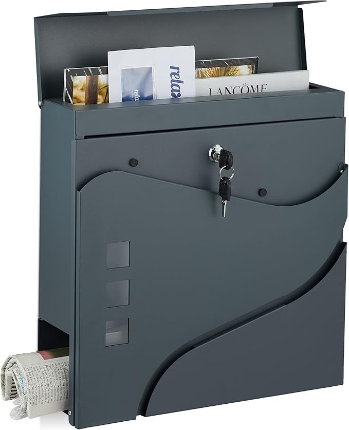 Wall Mounted Lockable Post Box with Newspaper Holder – Steel, Weatherproof