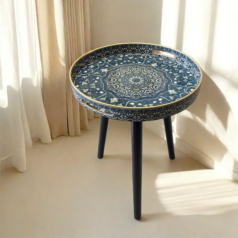 Round Outdoor Side Table with Detachable Legs – 50x38x38cm Blue Maze
