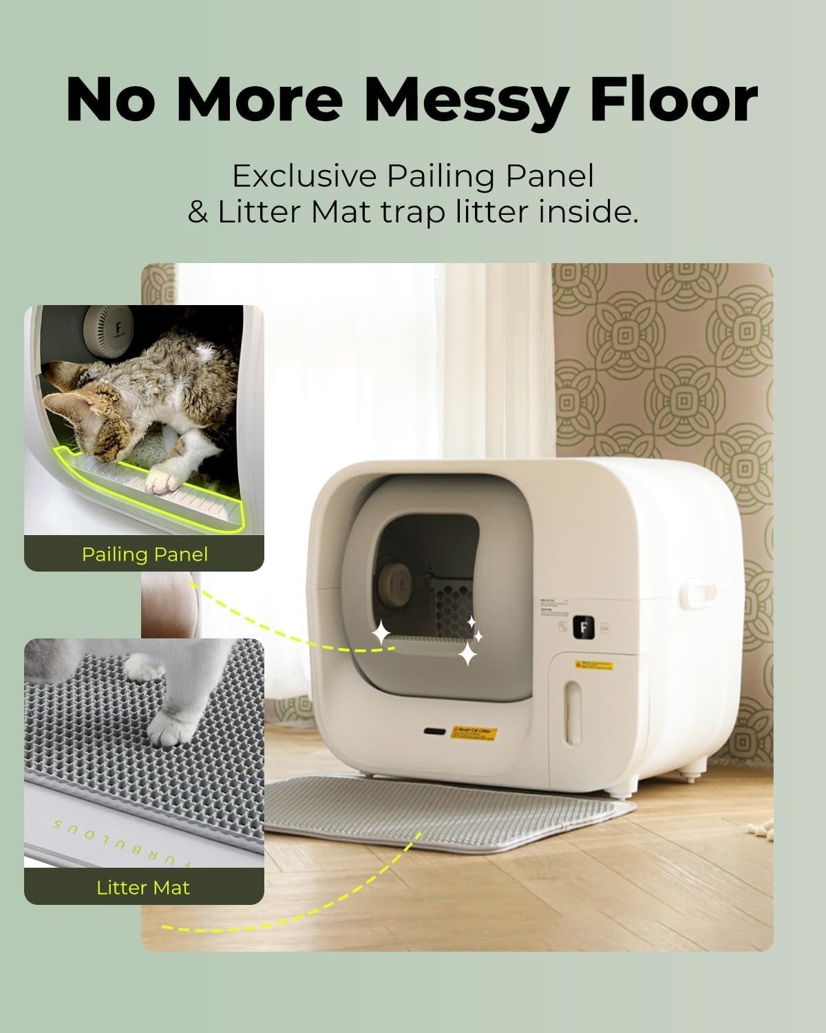 Self Cleaning Cat Litter Box Auto Bagging APP Control 60L XL White