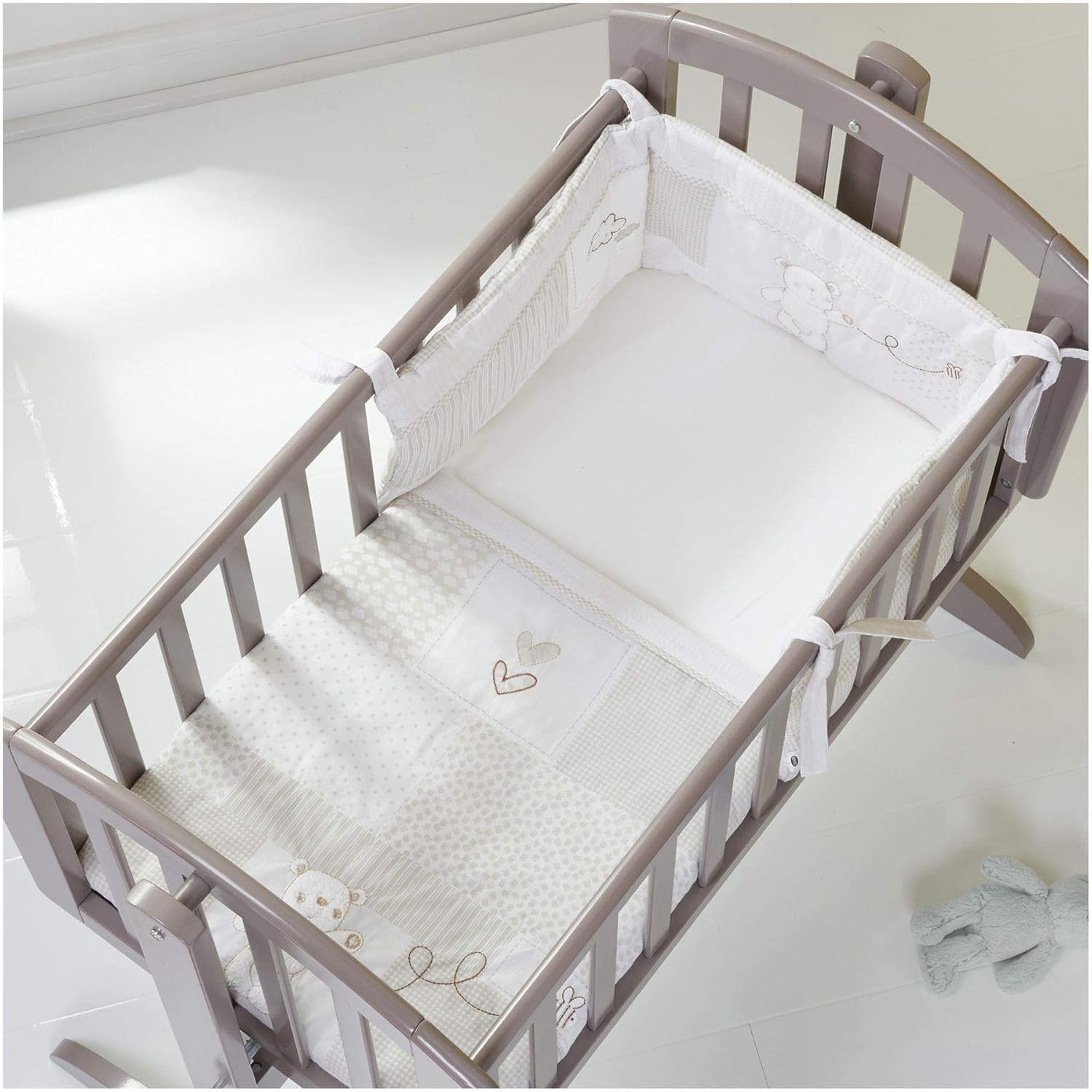 Wooden Baby Swinging Gentle Rocking Cradle with Mattress Grey